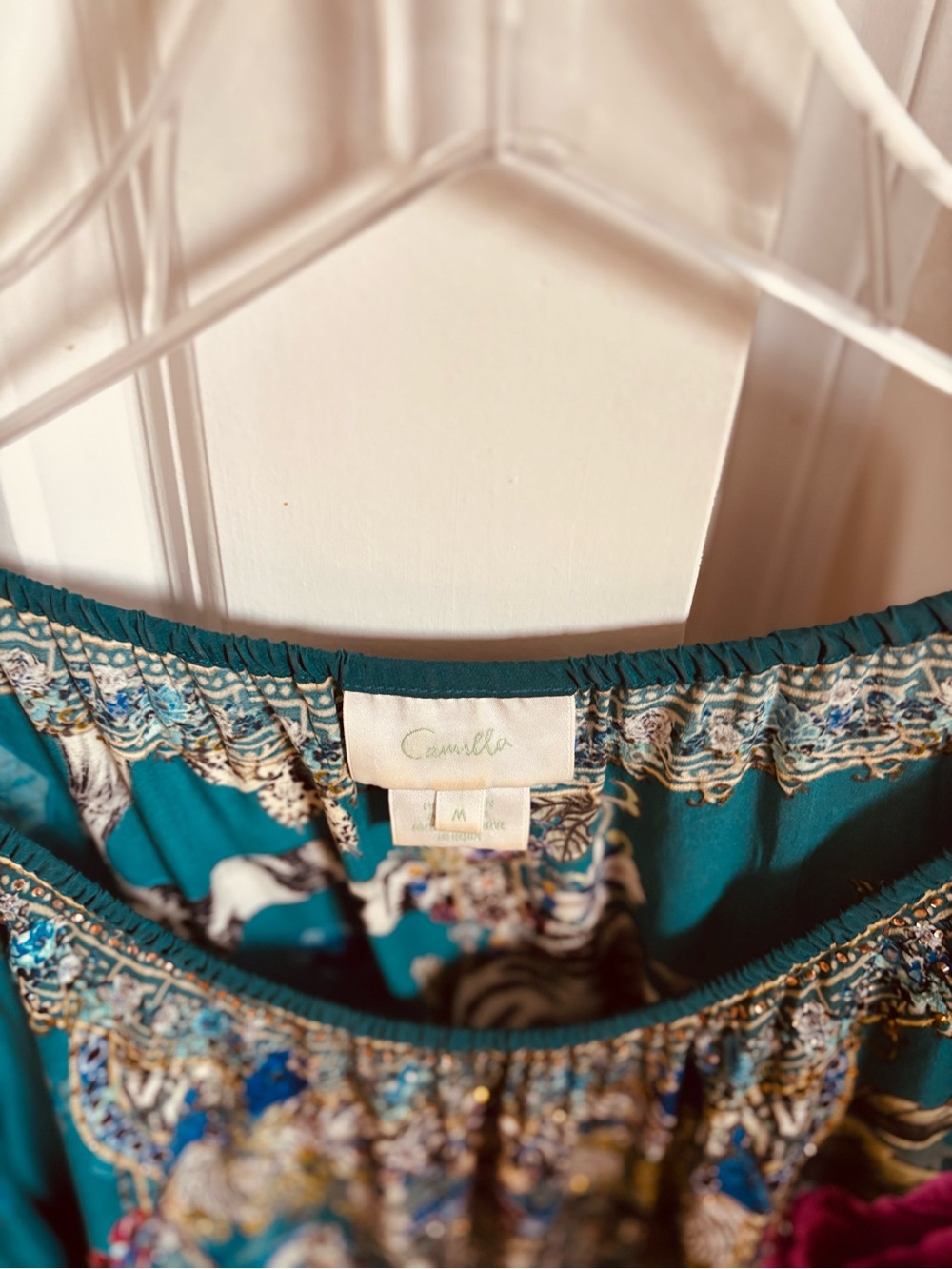 Camilla Teal Floral & Tiger Mini Dress with Pink and Yellow Accents - Picture 3 of 3